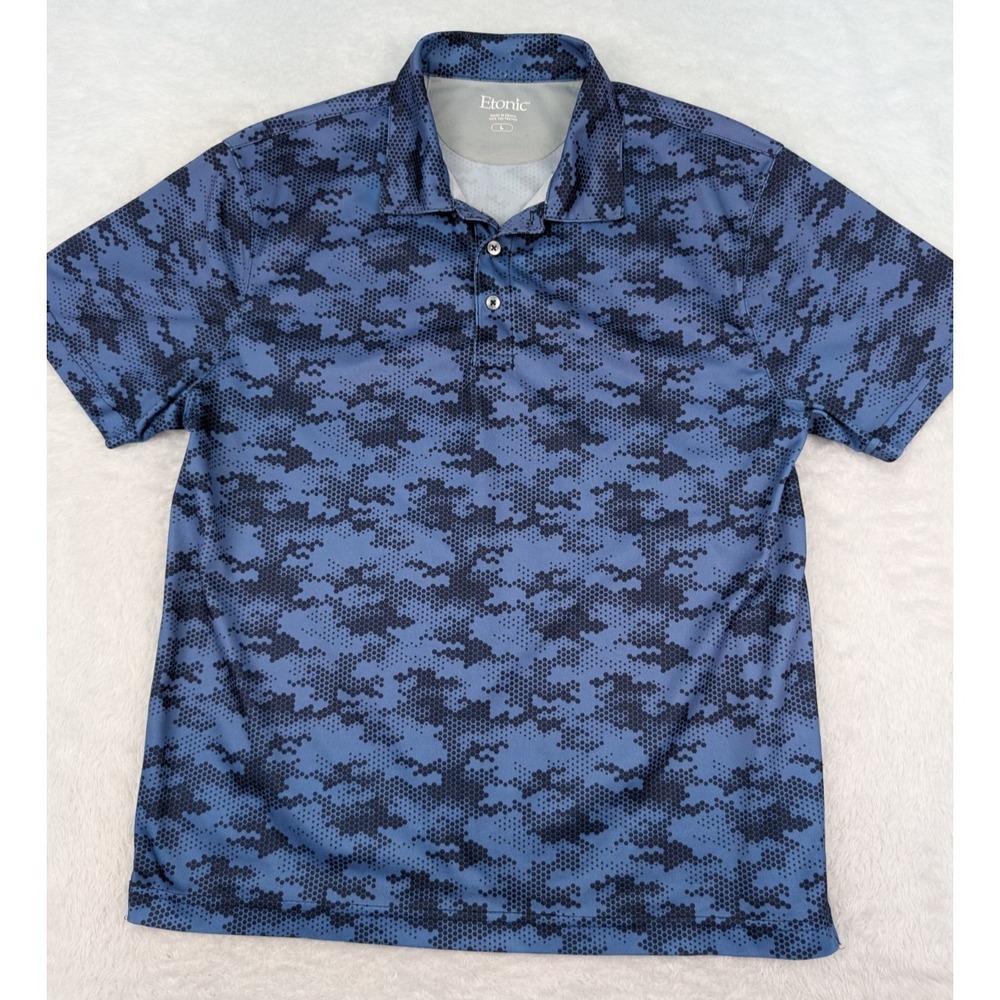 Etonic Polo Shirt Men's L Blue Camouflage Performance Golf Athletic‎ Sports